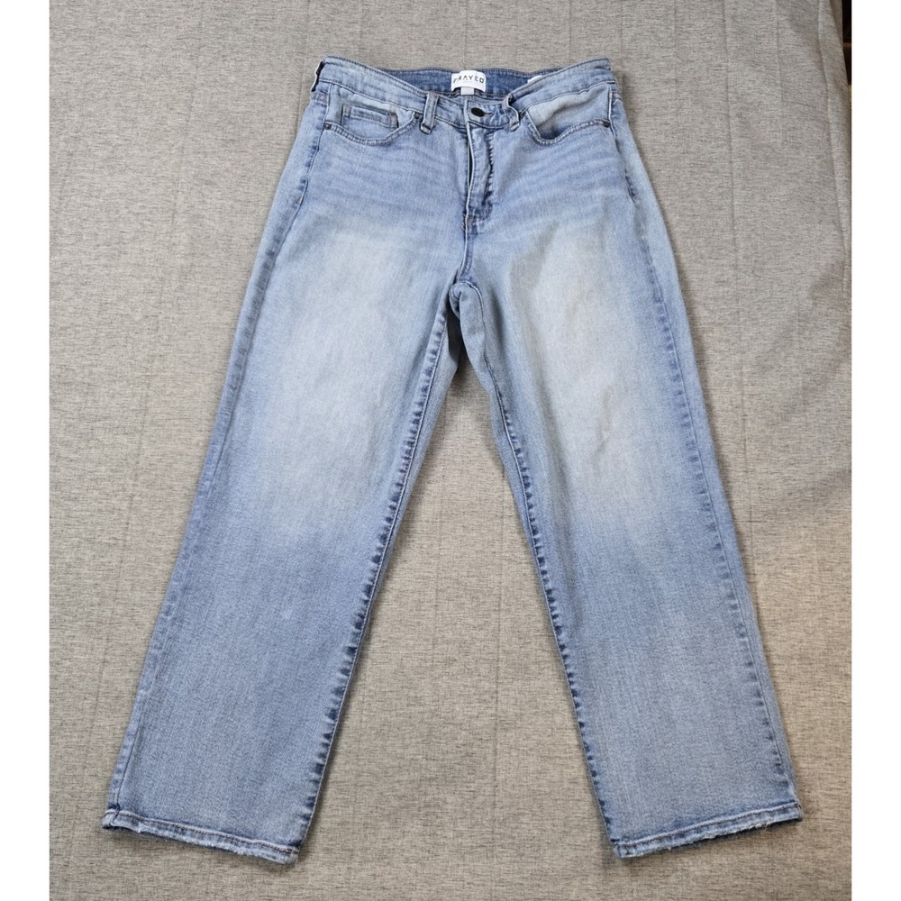 Frayed Women's High Rise Ankle Straight Light Wash Denim‎ Jeans 31" X 25"